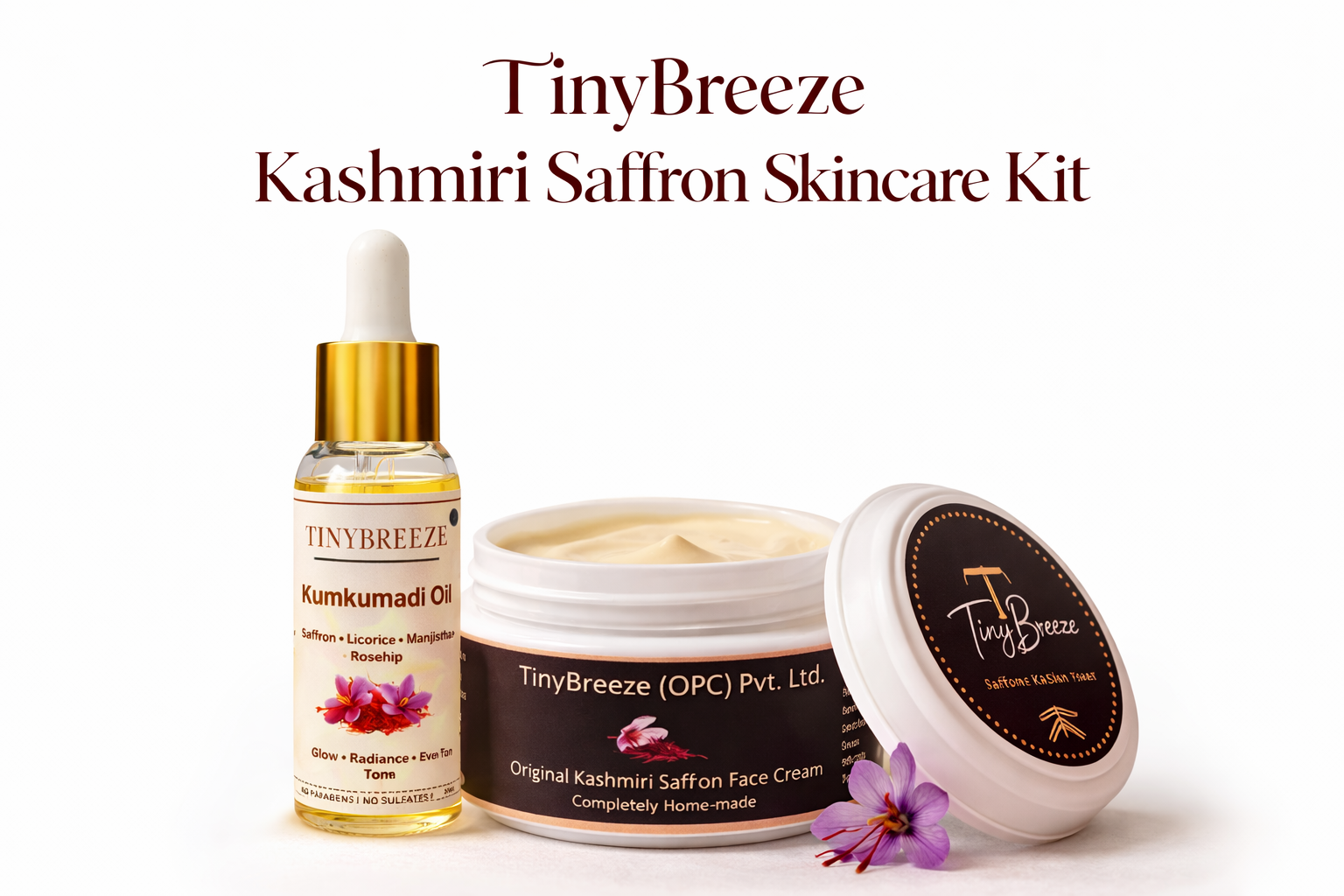 Kashmiri Saffron Skincare Kit | Kumkumadi Oil, Face Cream, Dark Spots Care, Skin Brightening