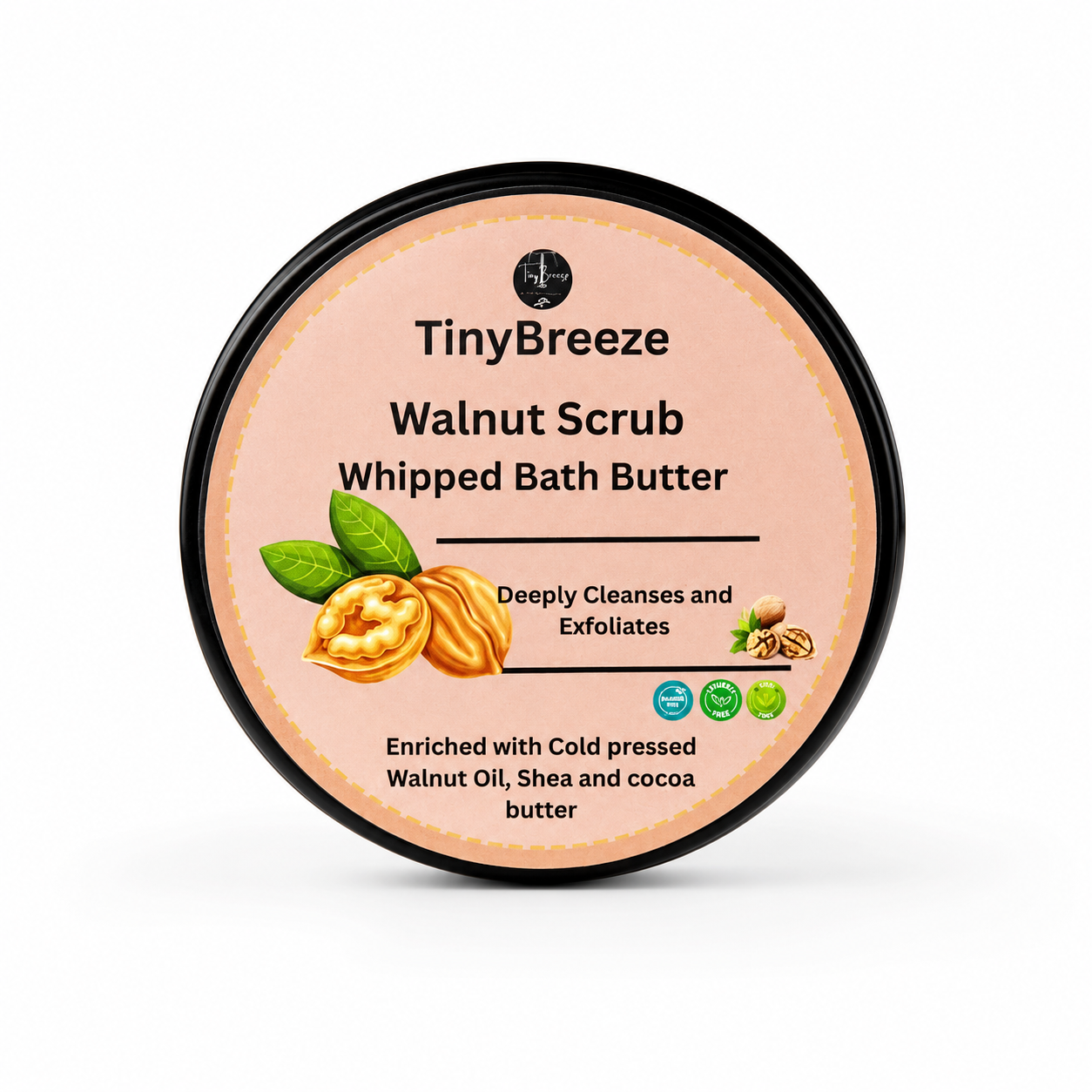 TinyBreeze Walnut Scrub Whipped Bath Butter - 200gm  | Deep Cleansing & Exfoliating Body Scrub | With Cold Pressed Walnut Oil