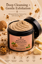 TinyBreeze Walnut Scrub Whipped Bath Butter - 200gm  | Deep Cleansing & Exfoliating Body Scrub | With Cold Pressed Walnut Oil