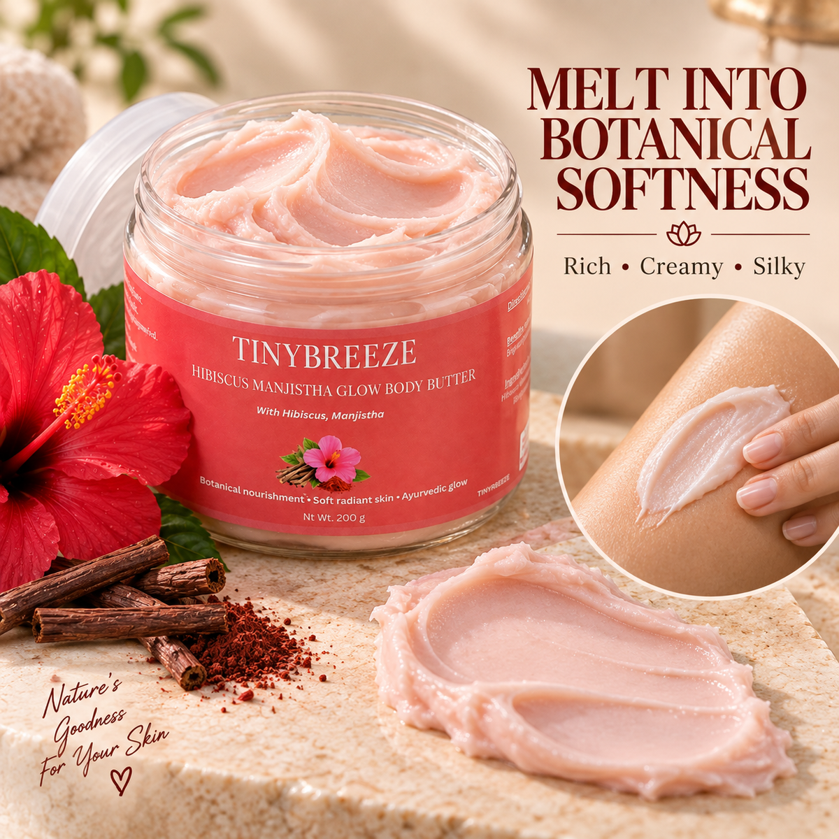 Hibiscus Manjistha Glow Body Butter – Deep Nourishment & Soft Radiant Skin | 200 g