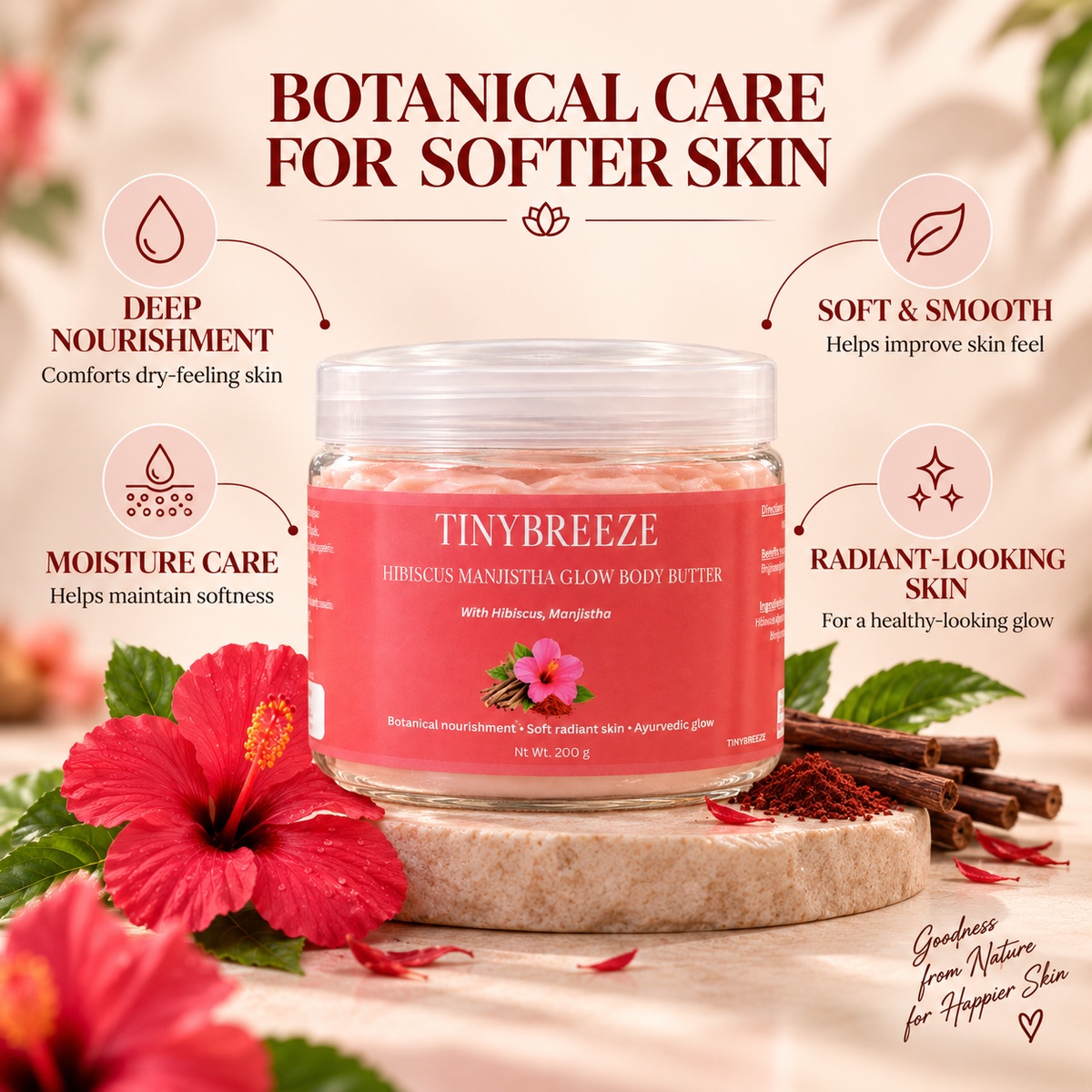 Hibiscus Manjistha Glow Body Butter – Deep Nourishment & Soft Radiant Skin | 200 g