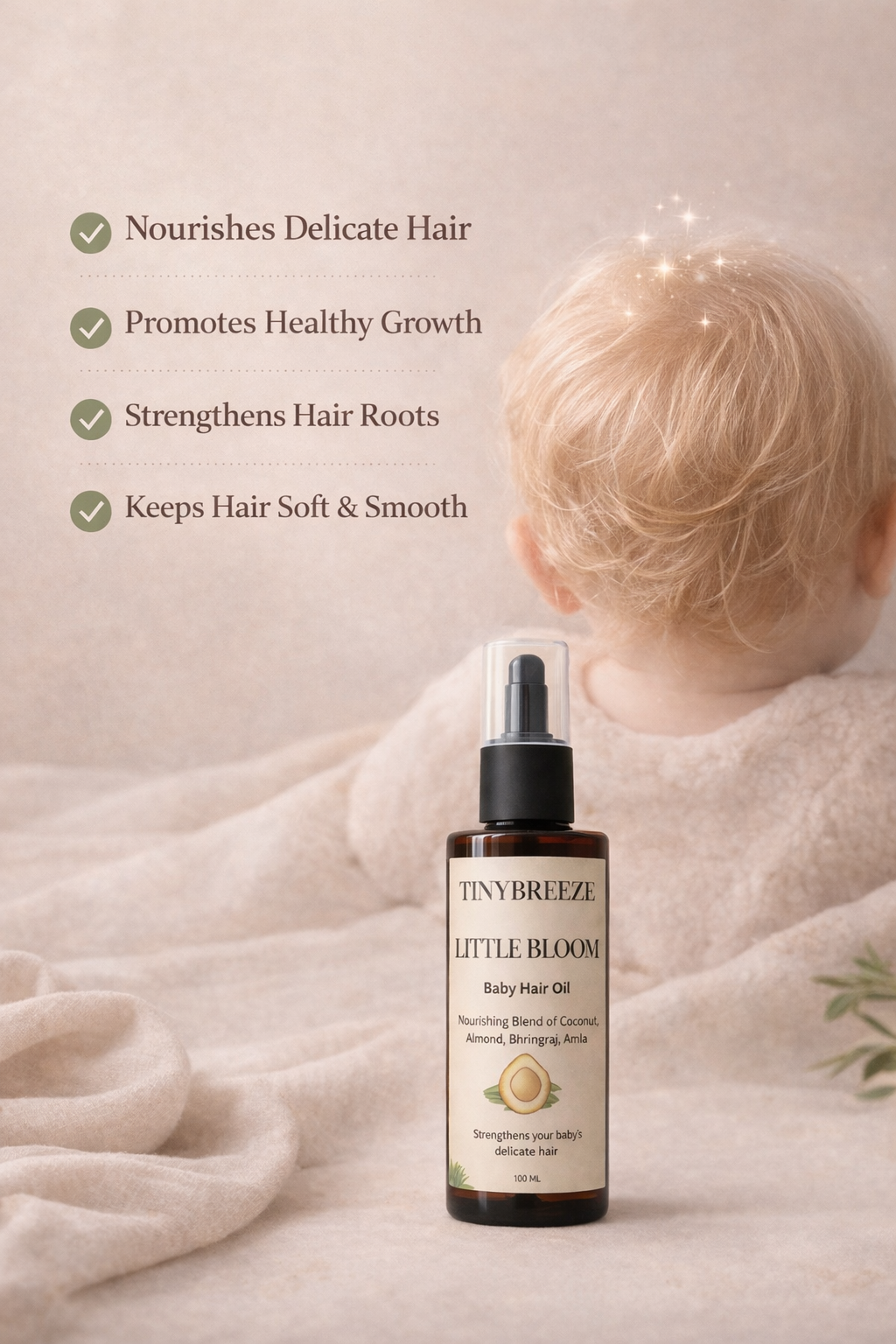Little Bloom Baby Hair Oil, 100 ml, Cold Pressed Natural Oils with Coconut, Sweet Almond, Bhringraj, Amla