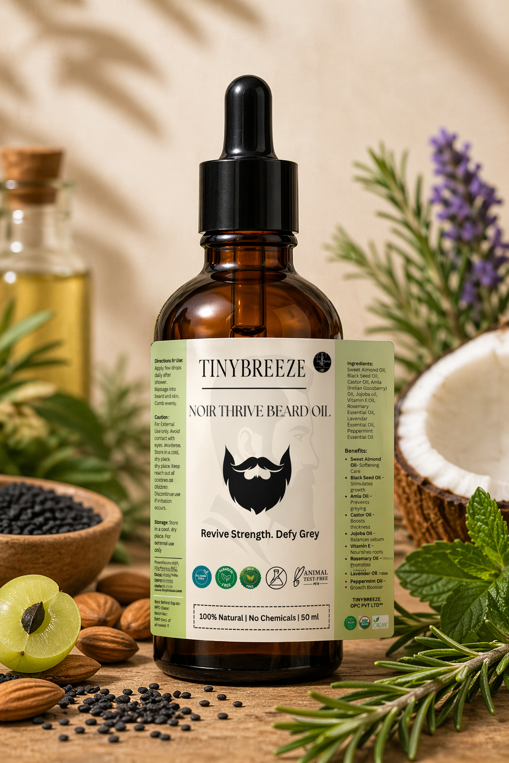 NoirThrive™ Beard Oil for Men – Growth | Thickness | Anti-Greying | Natural Conditioning – 50 ml | Paraben-Free | Cruelty-Free