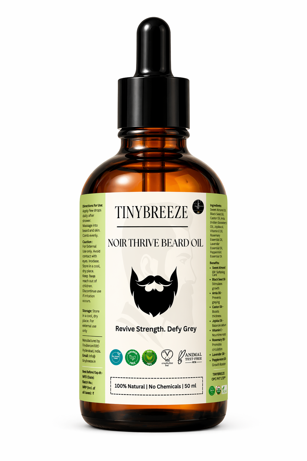 NoirThrive™ Beard Oil for Men – Growth | Thickness | Anti-Greying | Natural Conditioning – 50 ml | Paraben-Free | Cruelty-Free
