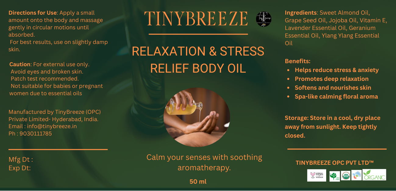 Relaxation & Stress Relief Body Oil | Aromatherapy Massage Oil | Natural Calming Oil for Stress, Sleep & Self Care | 50 ml