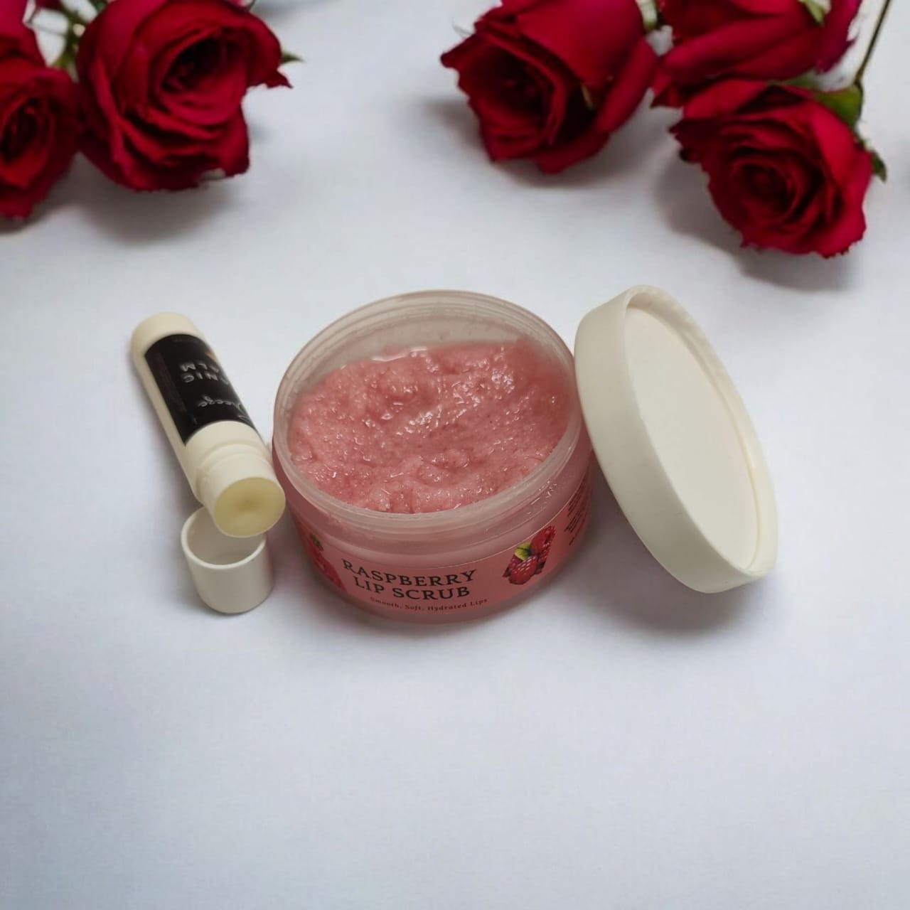 Raspberry Lip Care Set, Lip Scrub with Shea Butter and Cocoa Butter, Lip Balm