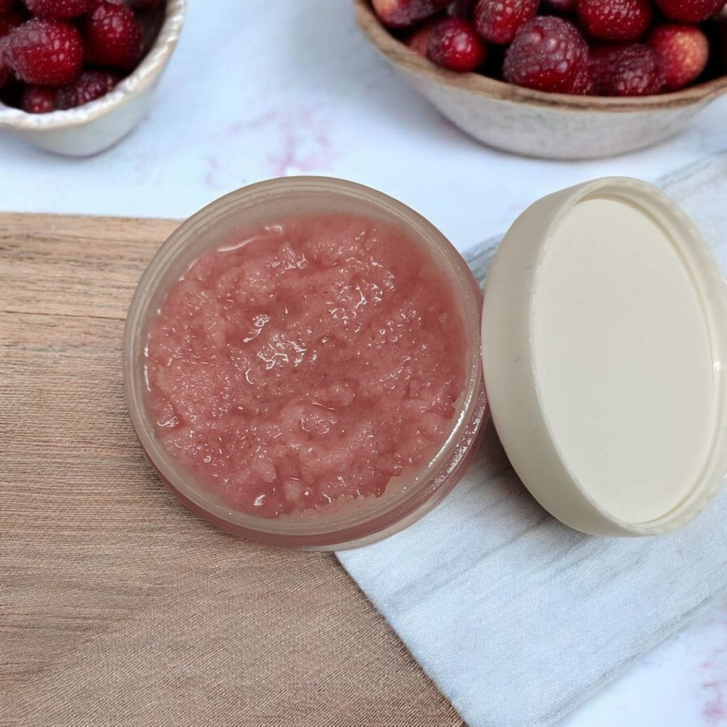 Raspberry Lip Care Set, Lip Scrub with Shea Butter and Cocoa Butter, Lip Balm