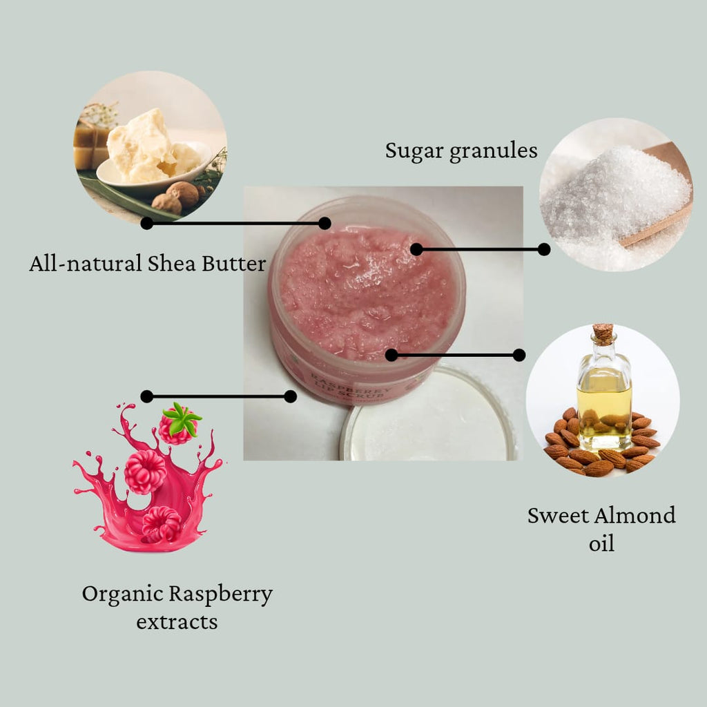 Raspberry Lip Care Set, Lip Scrub with Shea Butter and Cocoa Butter, Lip Balm