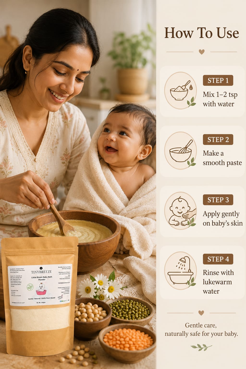 TinyBreeze Little Bloom Baby Bath Powder Gentle Herbal Bath Powder for Babies | Natural Daily Cleansing Care200gm