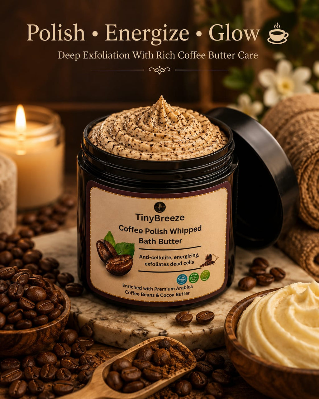 TinyBreeze Coffee Polish Whipped Bath Butter - 200gm |Luxury Coffee Body Polish for Smooth, Soft & Glowing Skin