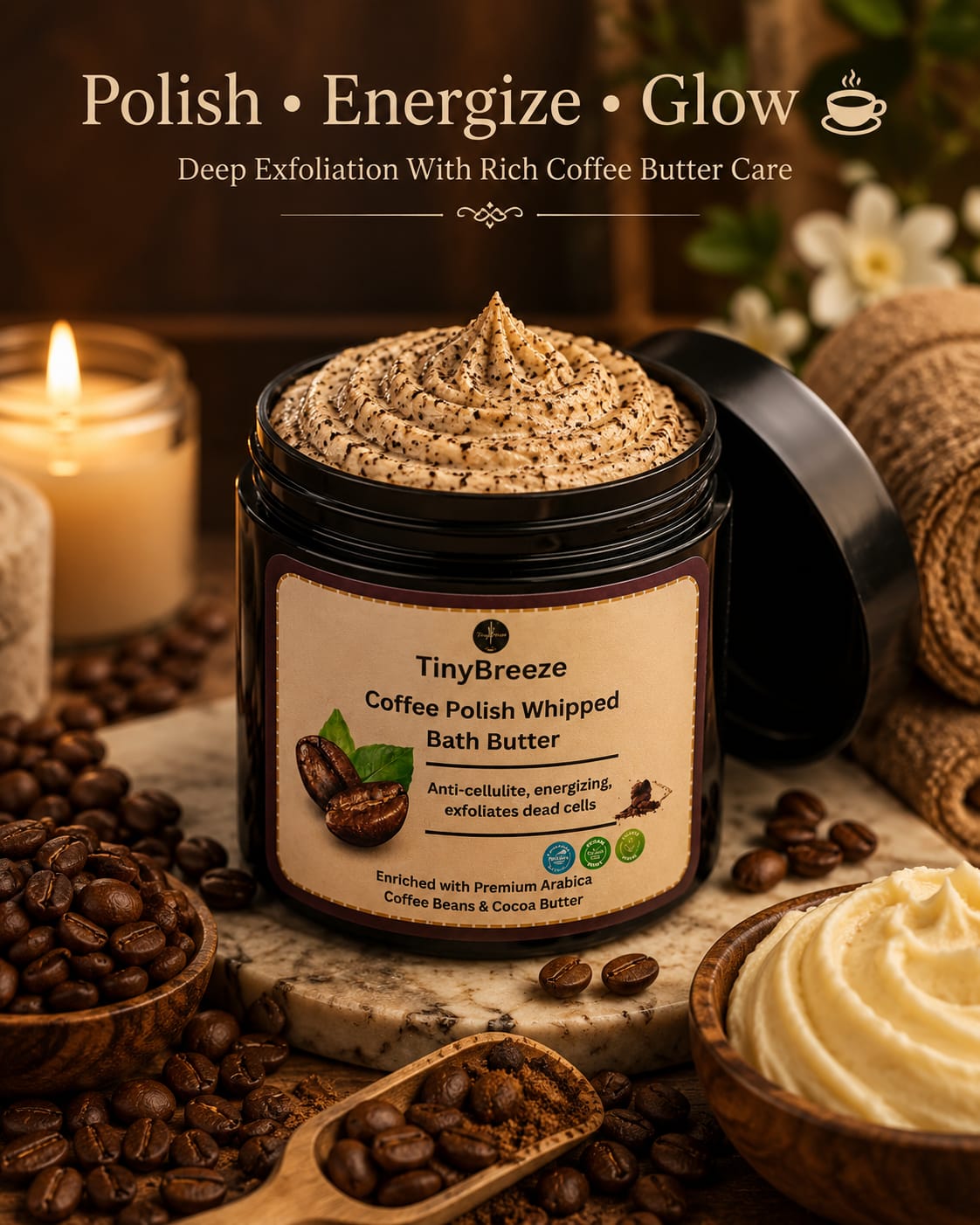 TinyBreeze Coffee Polish Whipped Bath Butter - 200gm |Luxury Coffee Body Polish for Smooth, Soft & Glowing Skin