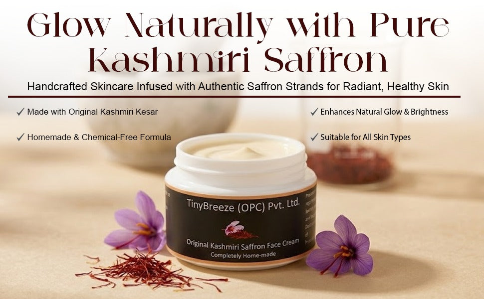 Original Kashmiri Saffron Face Cream, Homemade, with Pure Saffron Strands 50gm