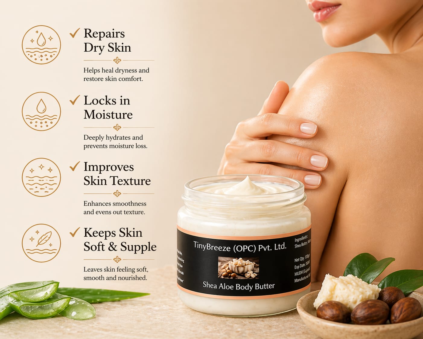 Shea Aloe Body Butter, Natural Moisturizing body butter 200gm
