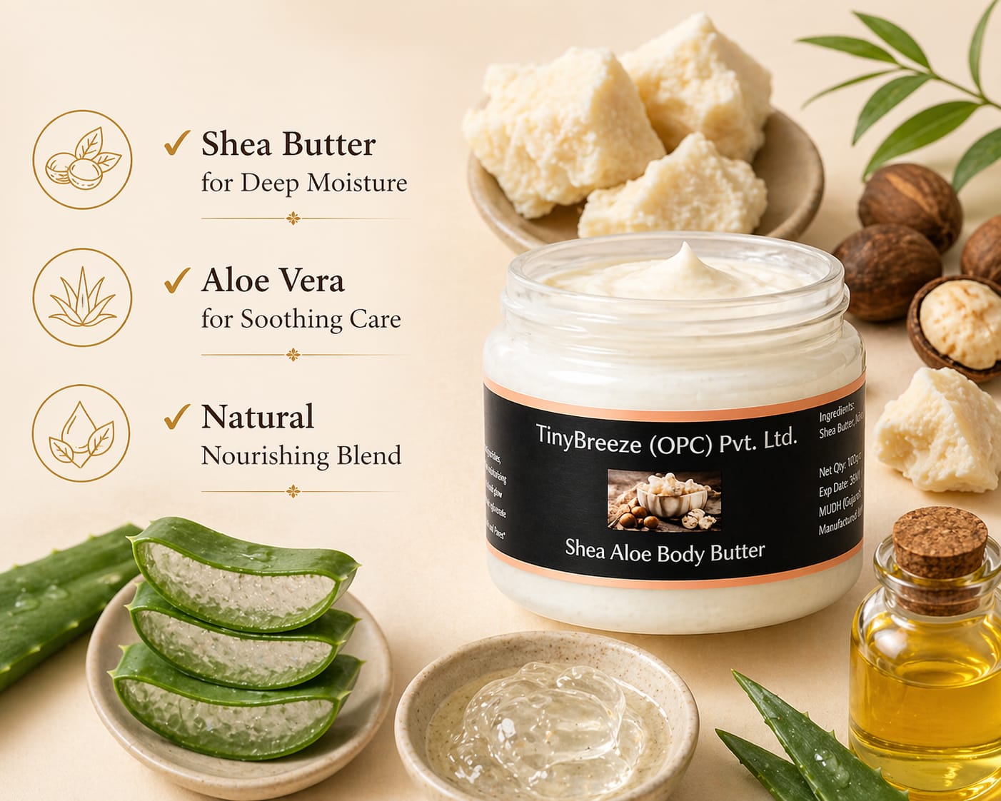 Shea Aloe Body Butter, Natural Moisturizing body butter 200gm