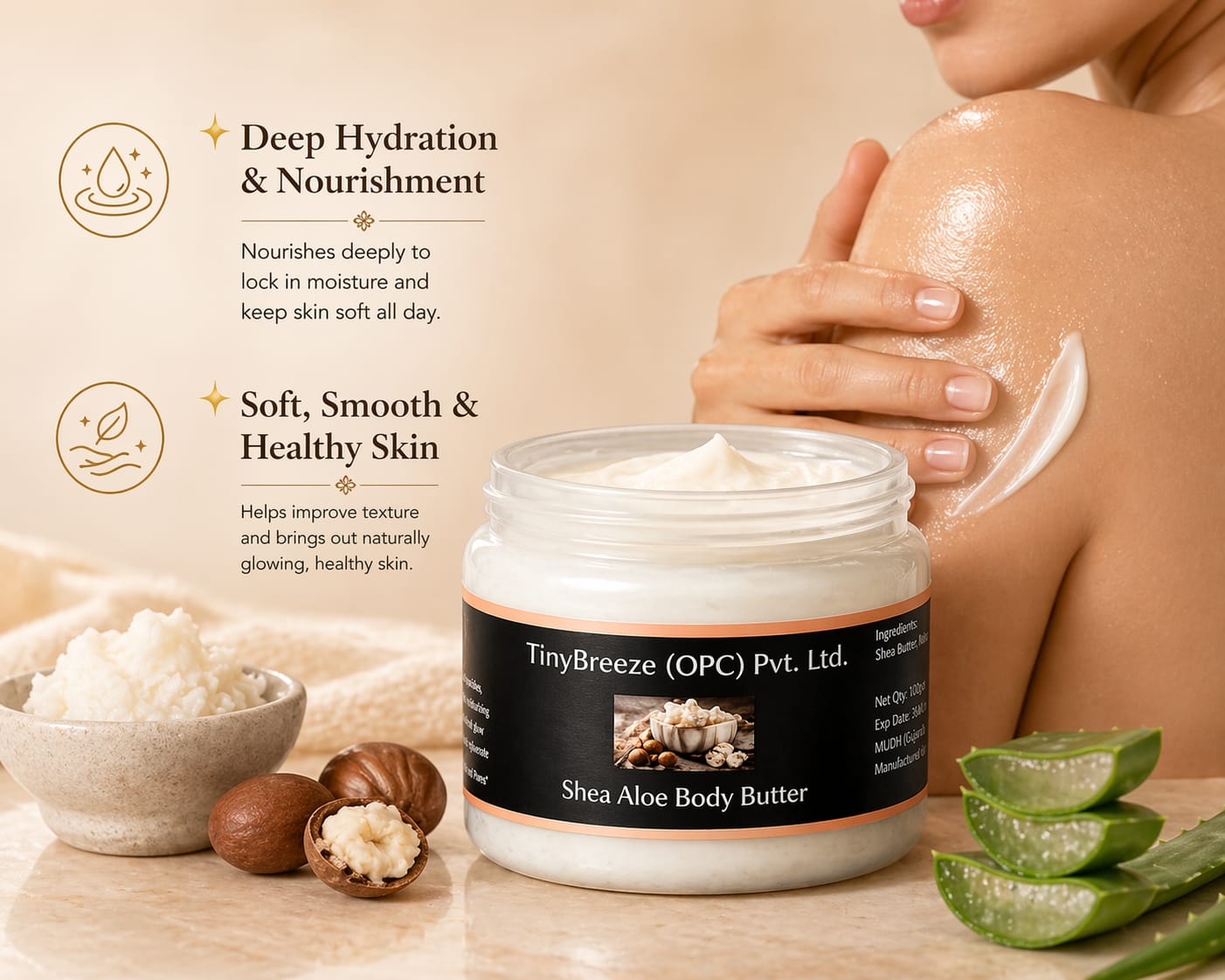 Shea Aloe Body Butter, Natural Moisturizing body butter 200gm