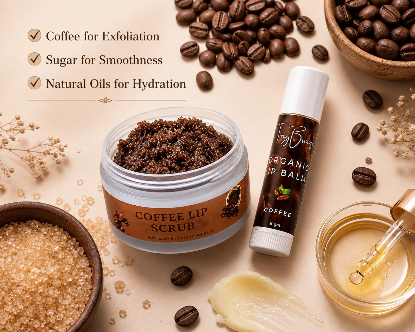 Coffee Lip Care Set- Arabica Coffee Lip Scrub & Organic Lip Balm