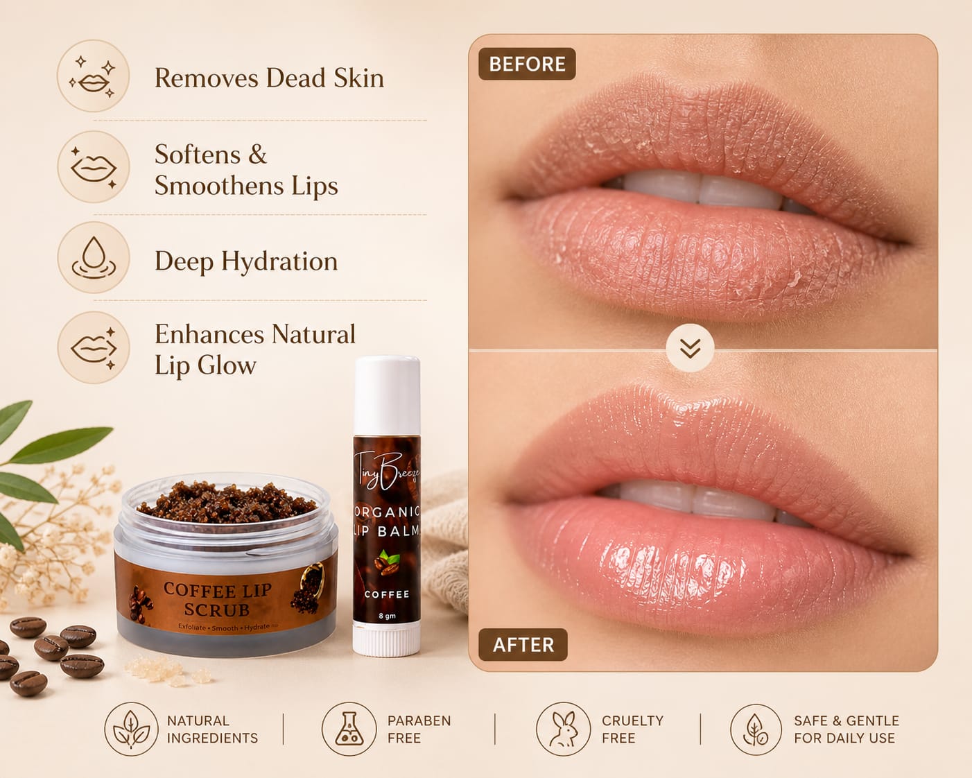 Coffee Lip Care Set- Arabica Coffee Lip Scrub & Organic Lip Balm